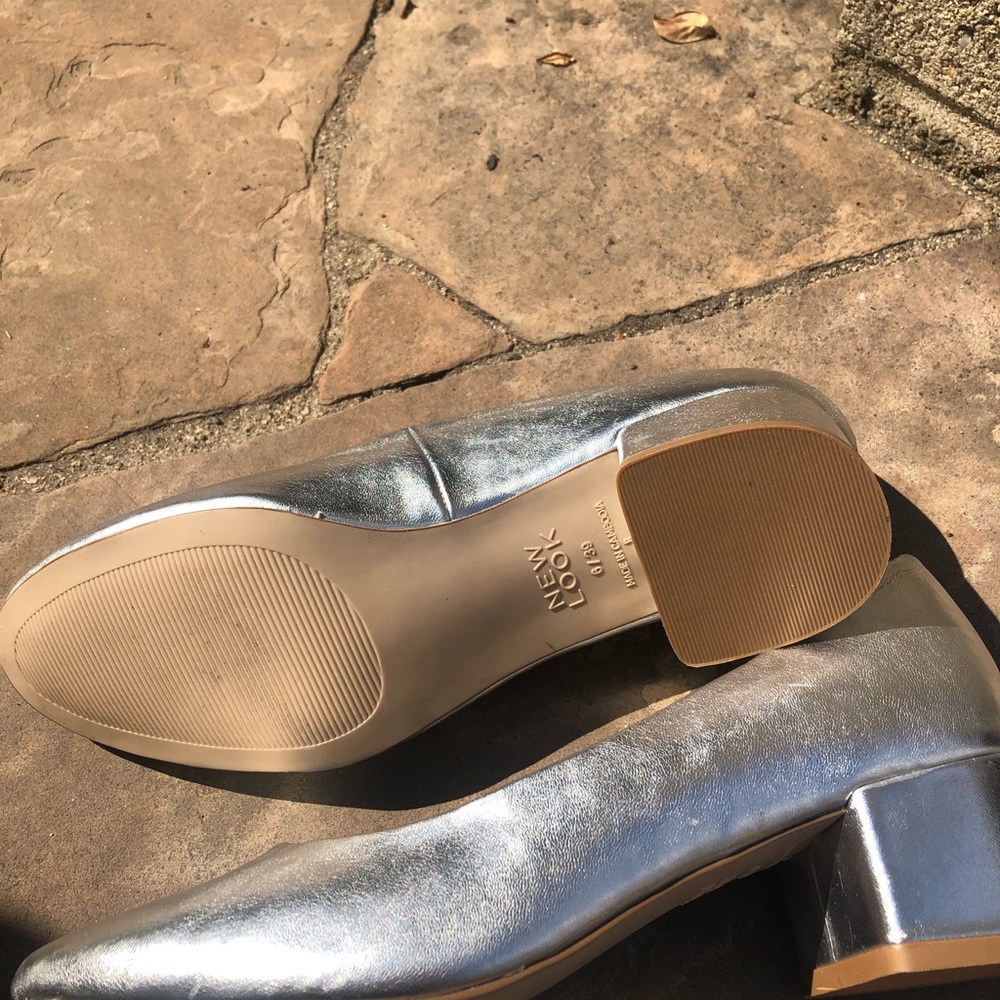 New Look silver block-heel ballet pump